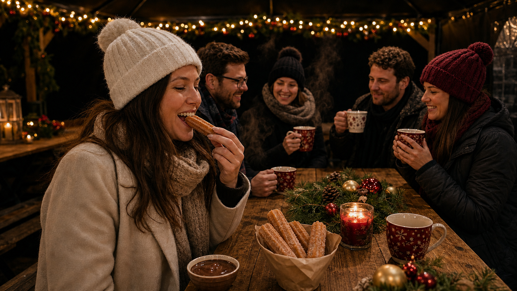 Churros, Glühwein und winterliche Stimmung im beheizten Zelt auf dem Weihnachtsmarkt